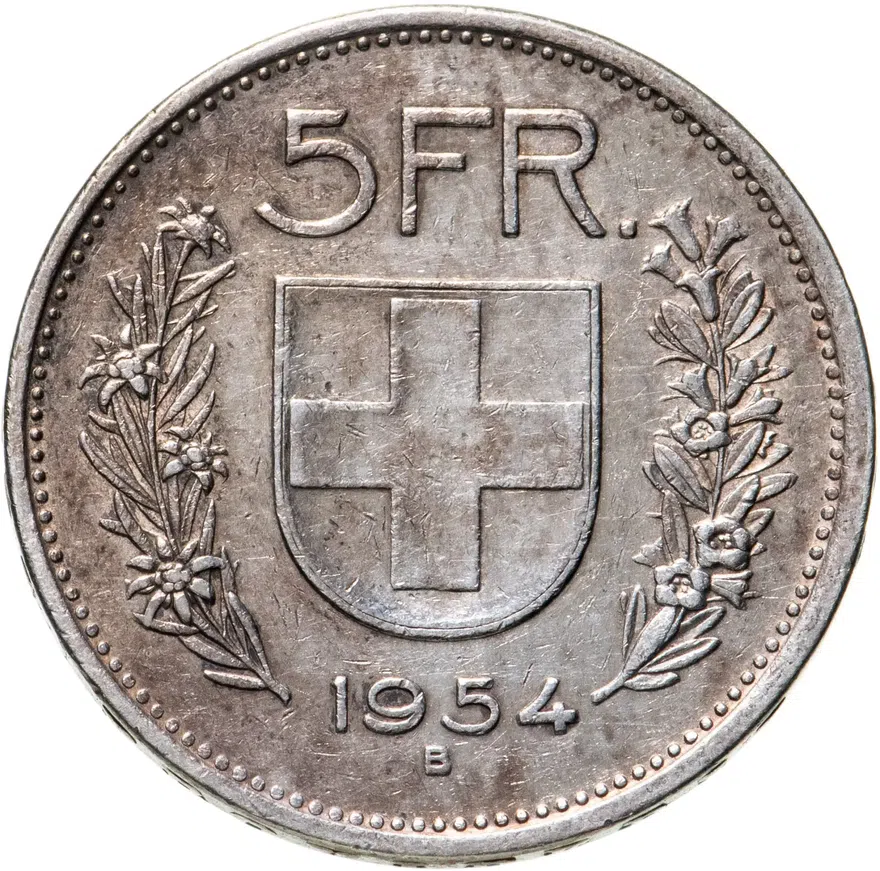 Швейцария 5 франков (francs) 1954