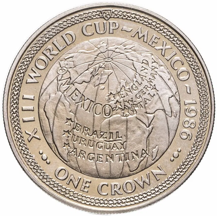 Остров Мэн 1 крона 1986 "Чемпионат мира по футболу 1986, Мексика /карта/"