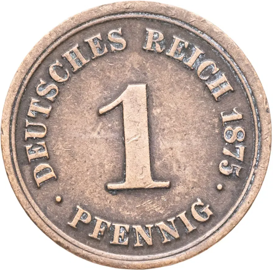 Германская империя 1 пфенниг (pfennig) 1875 знак монетного двора: "D" - Мюнхен, аверс
