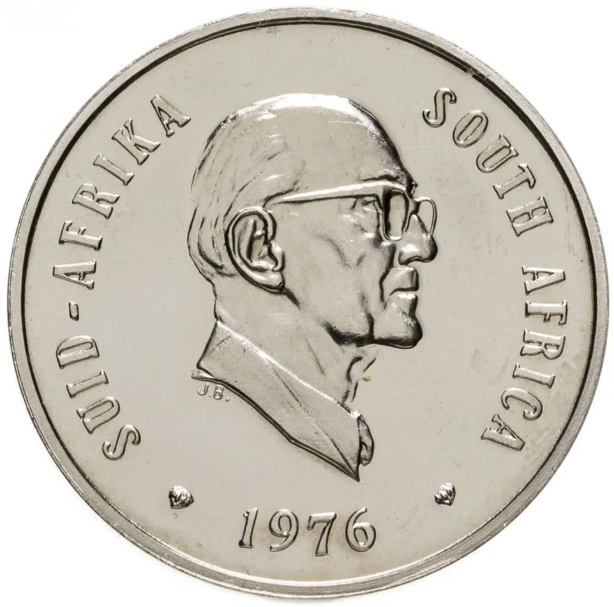 ЮАР 20 центов (cents) 1976 Окончание президентства Якобуса Йоханнеса Фуше, реверс