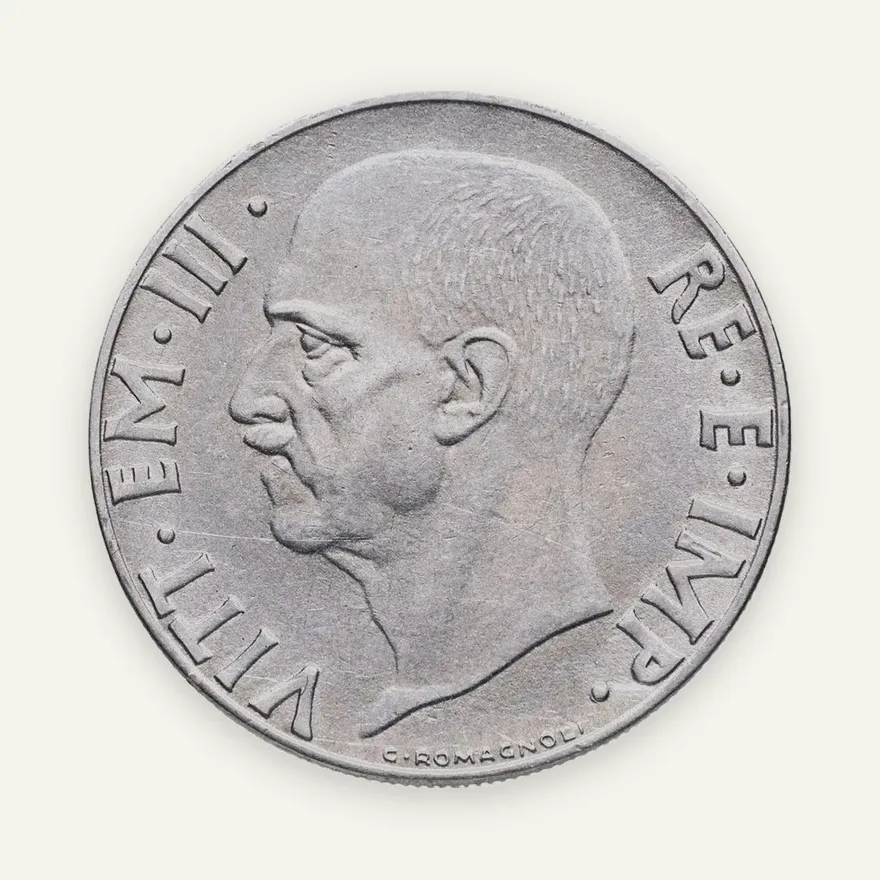Италия 20 чентезимо (centesimi) 1939  Магнетик, ребристый гурт 1939 - XVII, аверс