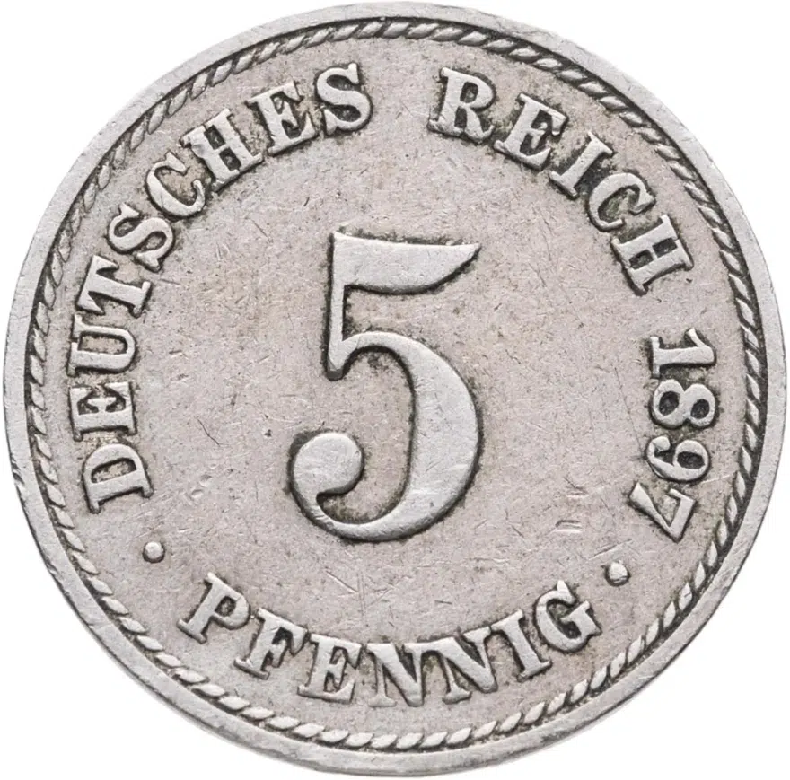 Германия (Германская империя) 5 пфеннигов (pfennig) 1897 A, аверс