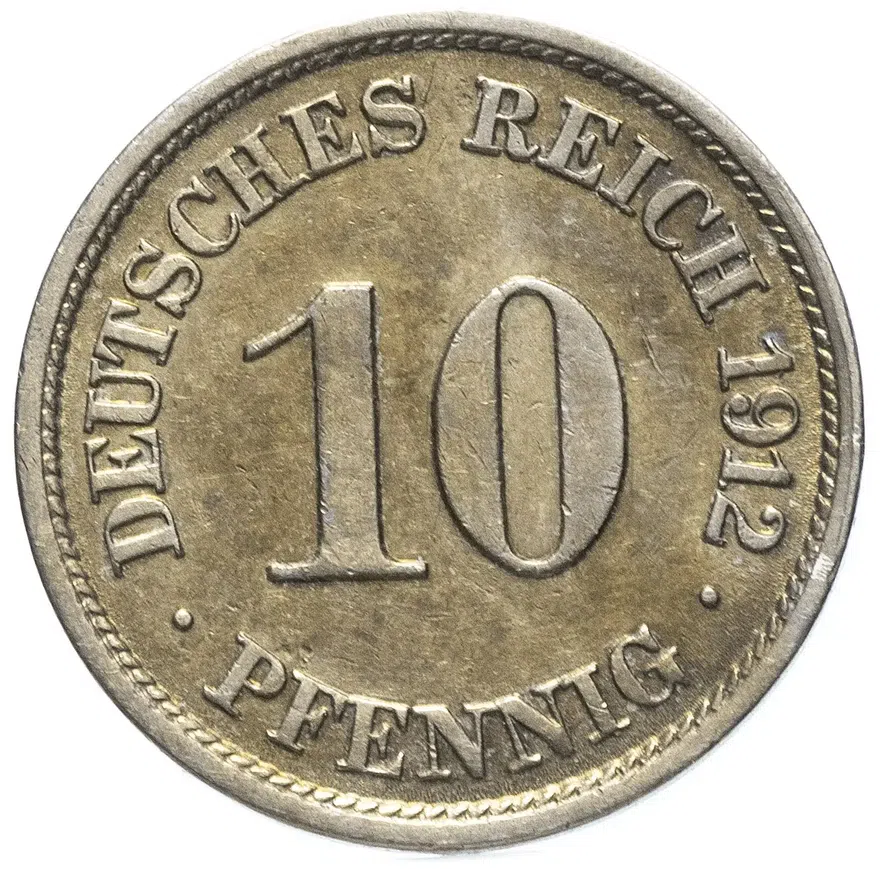 Германия 10 пфеннигов (pfennig) 1912 J
