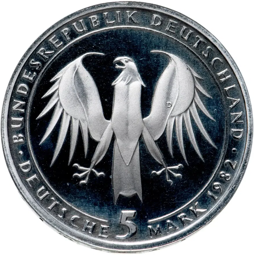 Германия 5 марок (deutsche mark) 1982  150 лет со дня смерти Иоганна Вольфганга фон Гёте, реверс