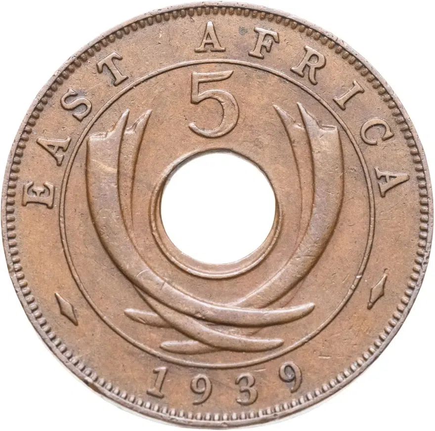 Британская Восточная Африка 5 центов (cents) 1939 H  знак монетного двора: "H" - Хитон, Бирмингем