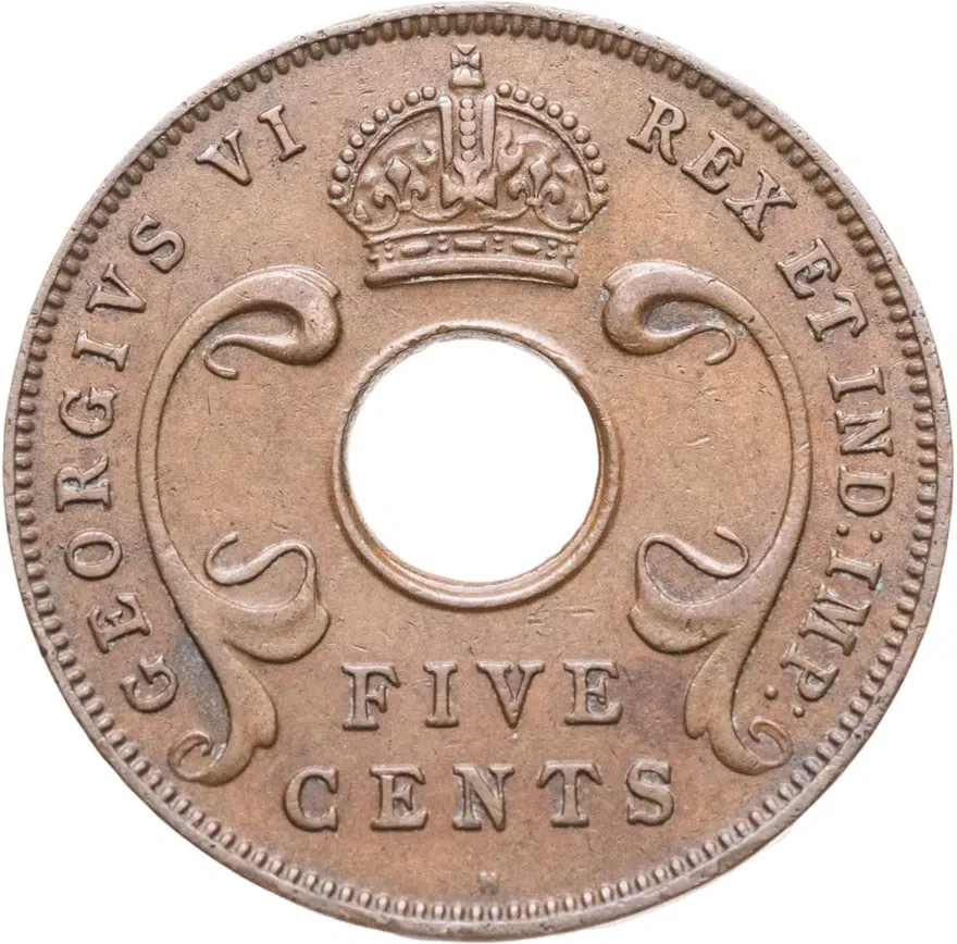 Британская Восточная Африка 5 центов (cents) 1939 H  знак монетного двора: "H" - Хитон, Бирмингем, реверс