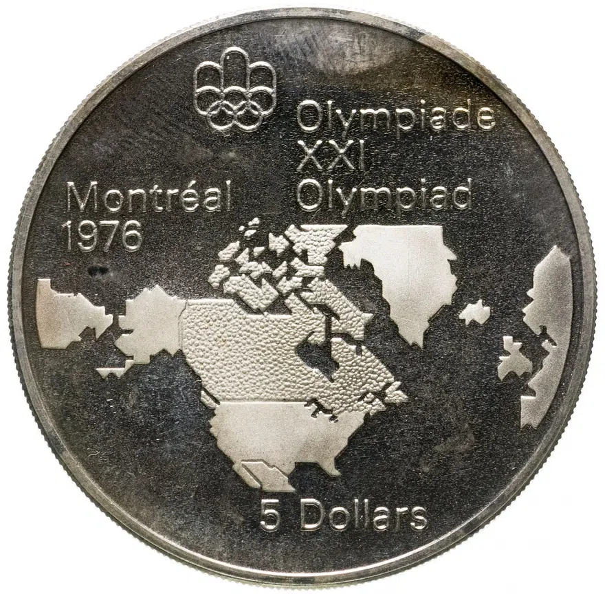 Канада 5 долларов (dollars) 1973 "XXI летние Олимпийские Игры, Монреаль 1976 - Карта Канады"