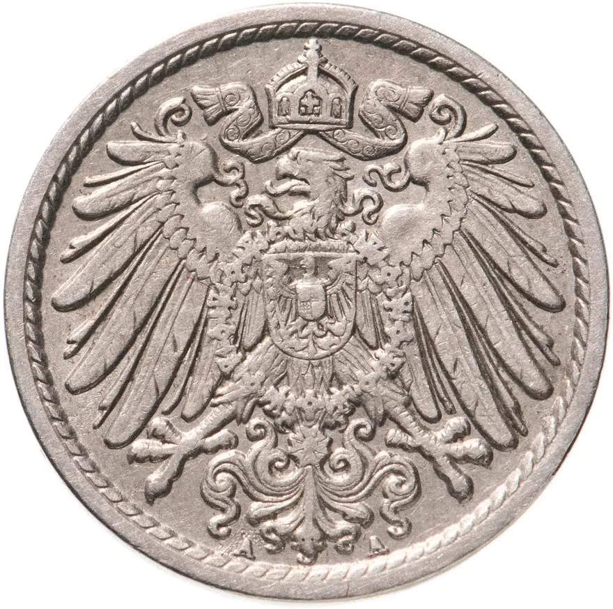 Германия 5 пфеннигов (pfennig) 1913 A  знак монетного двора: "A" - Берлин, реверс