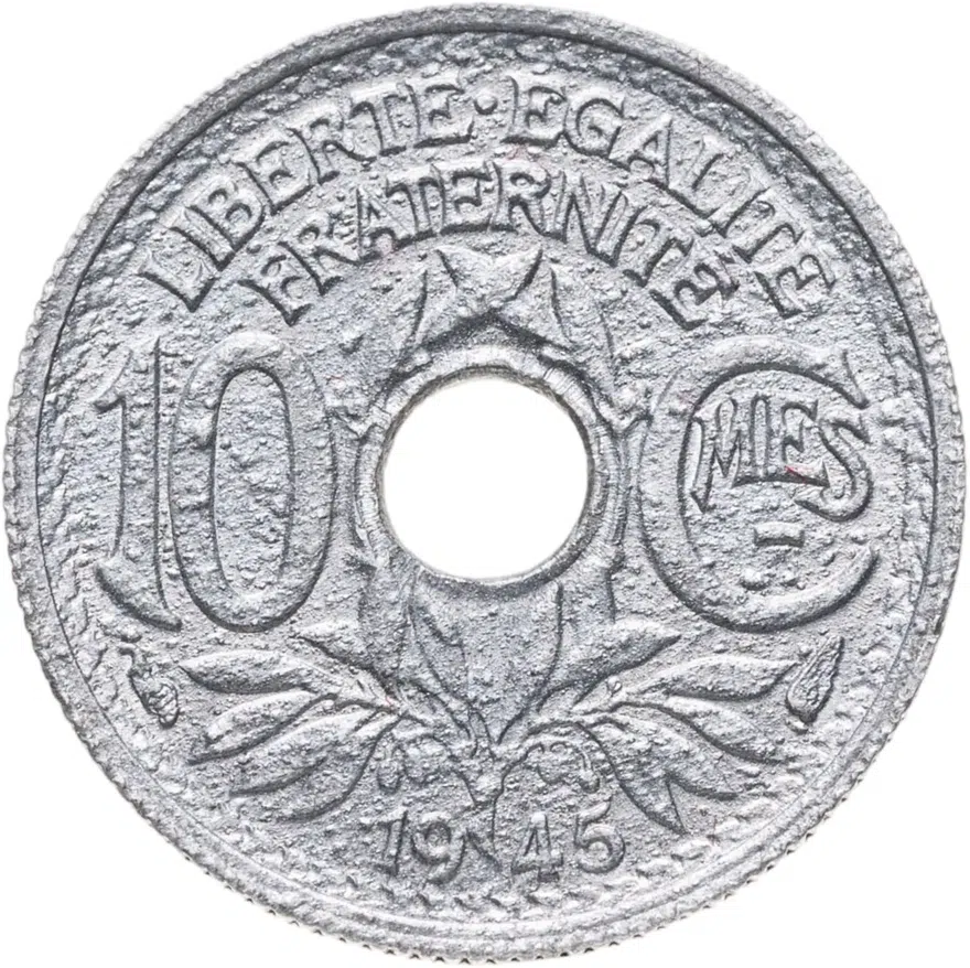 Франция 10 сантимов (centimes) 1945   Без отметки монетного двора, реверс