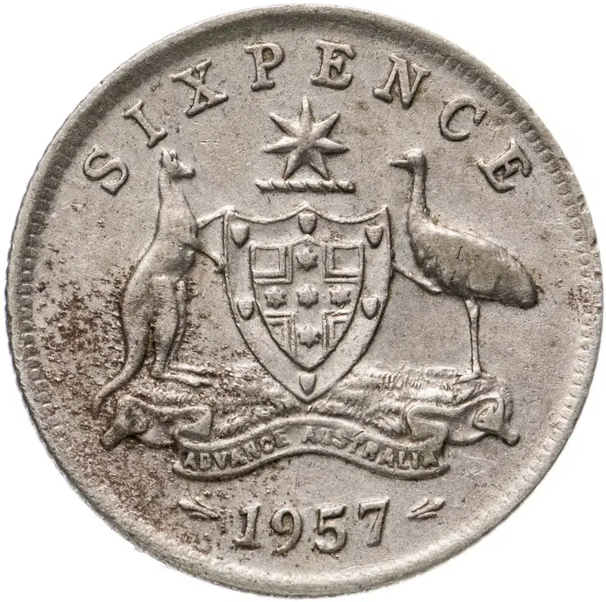 Австралия 6 пенсов (pence) 1957, аверс