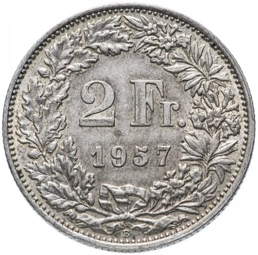 Швейцария 2 франка (francs) 1957, реверс