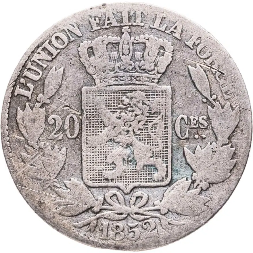 Бельгия 20 сантимов (centimes) 1852, реверс