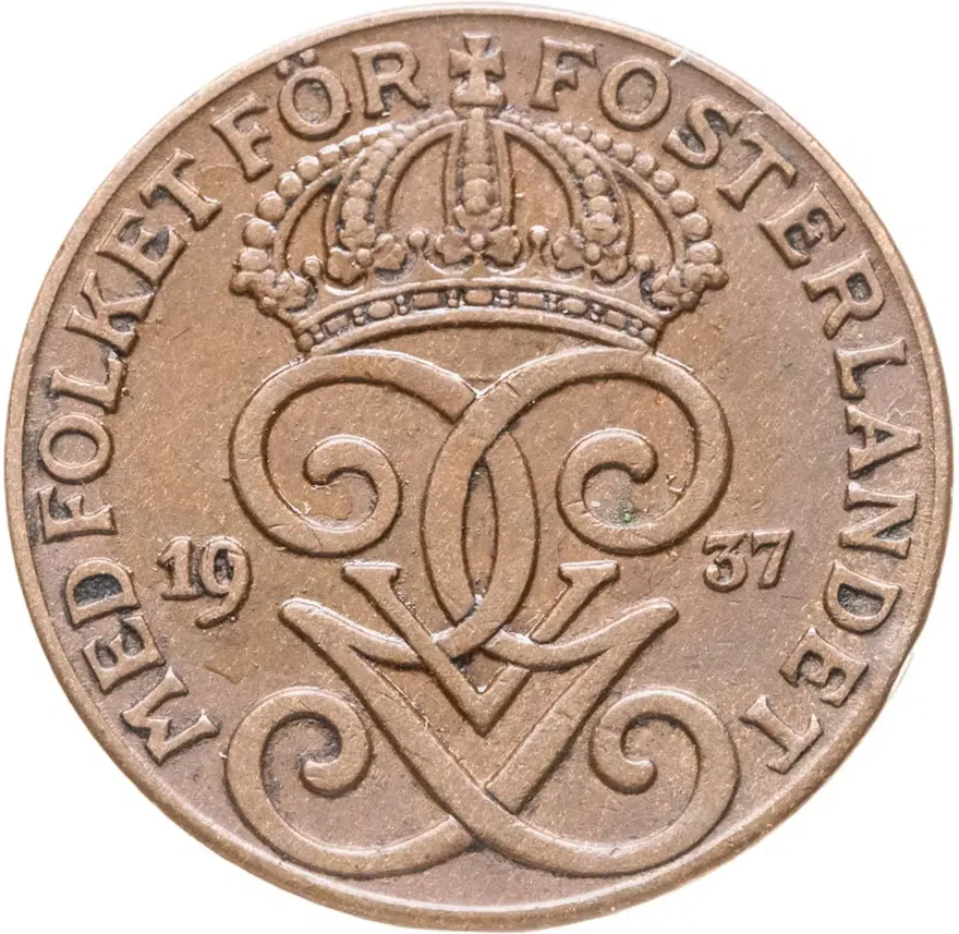 Швеция 2 эре (ore) 1937, реверс