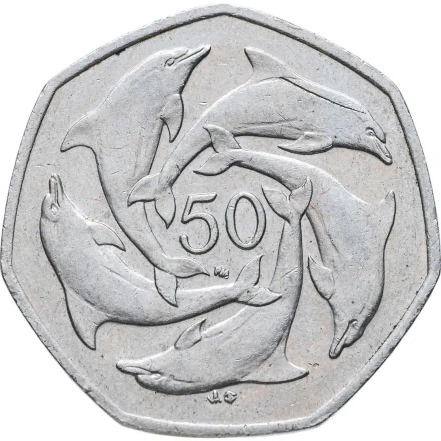 Гибралтар 50 пенсов (pence) 2001 Отметка "AB" на реверсе