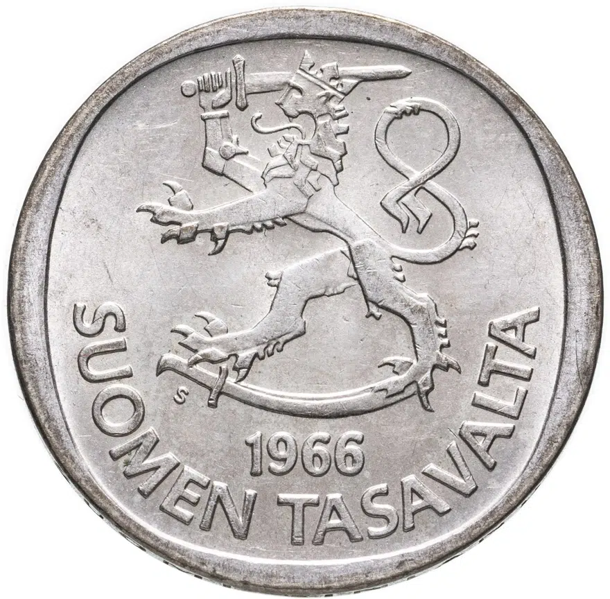 Финляндия 1 марка (markka) 1966 S, реверс