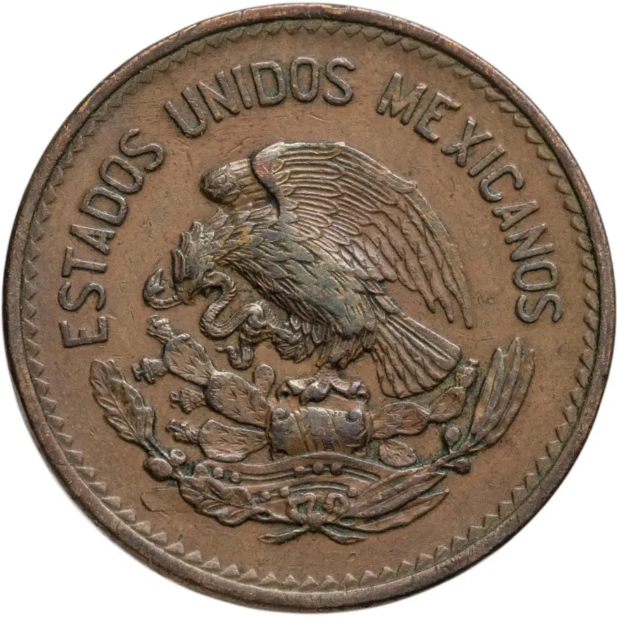 Мексика 20 сентаво (centavos) 1953, реверс