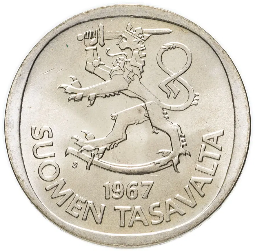 Финляндия 1 markka (марка) 1967 S, реверс