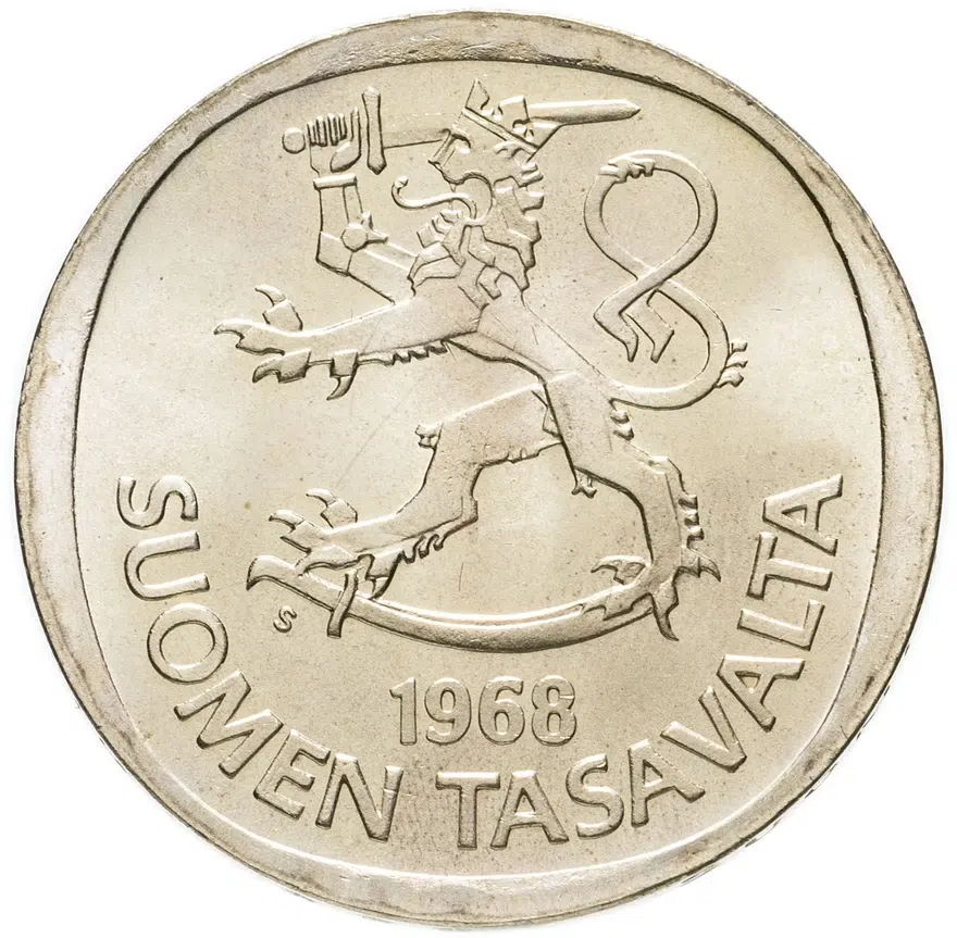 Финляндия 1 марка 1968, реверс