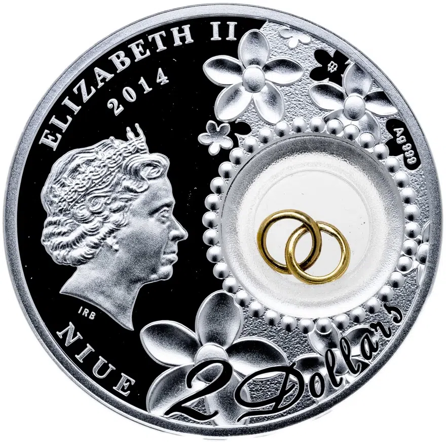 Ниуэ 2 доллара (dollars) 2014 "Свадебная монета. Любовь и счастье" в футляре с сертификатом, реверс