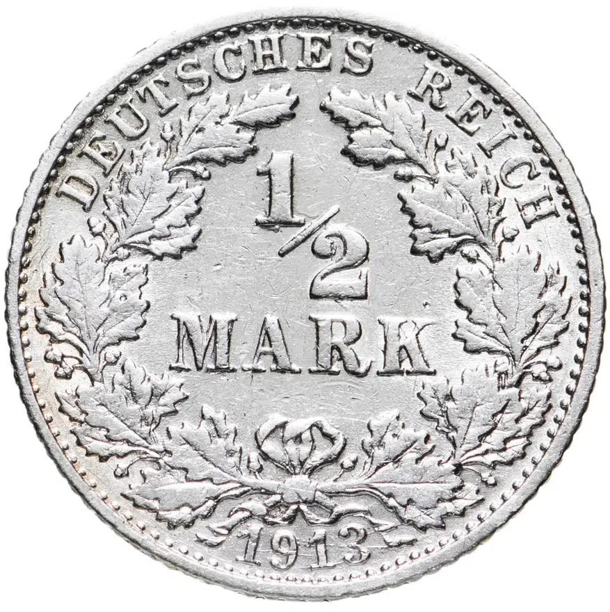 Германия 1/2 марки (mark) 1913 знак монетного двора: "F" - Штутгарт