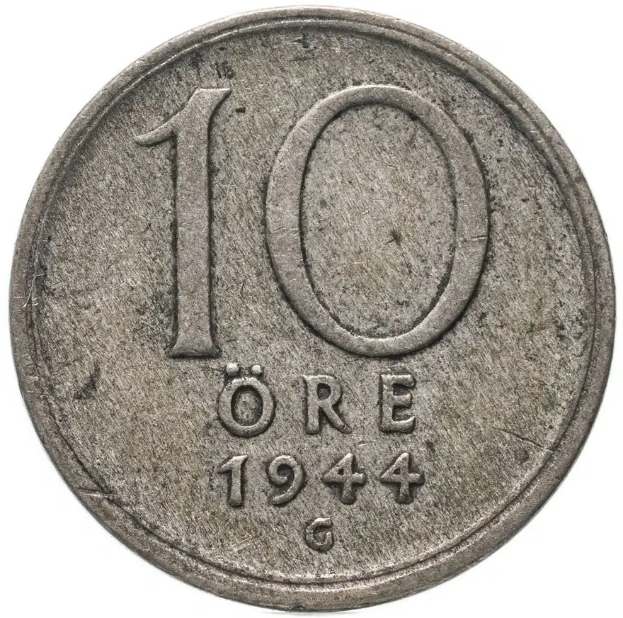 Швеция 10 эре (ore) 1944, аверс