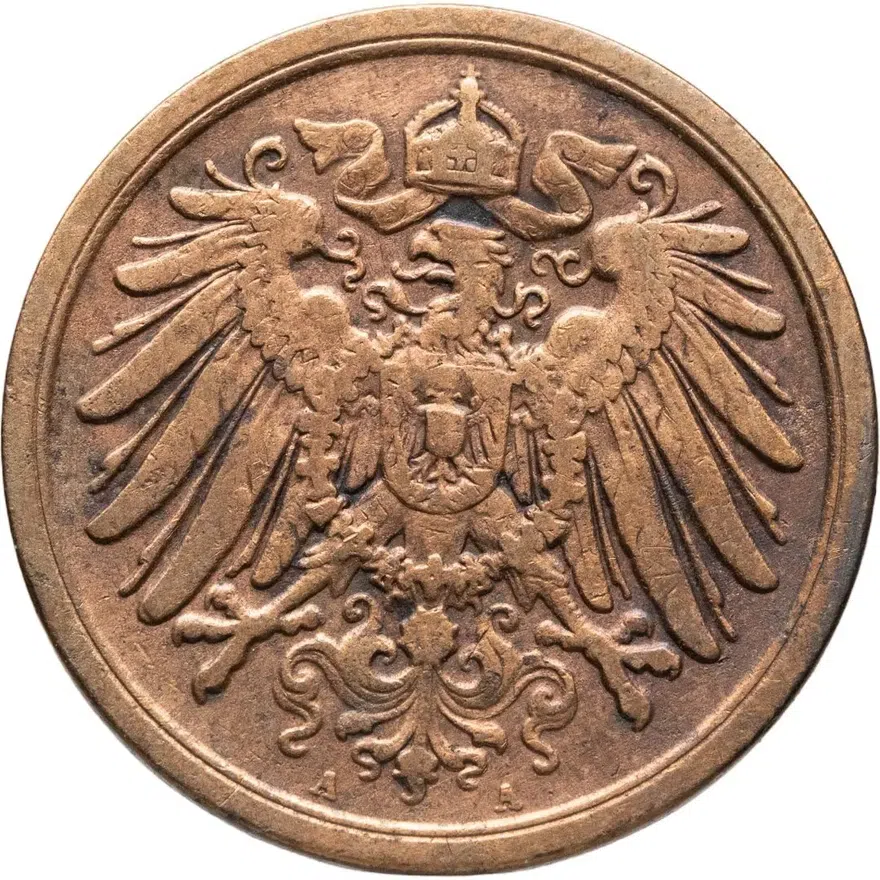 Германия 2 пфеннига (pfennig) 1910 A  знак монетного двора: "A" - Берлин, реверс