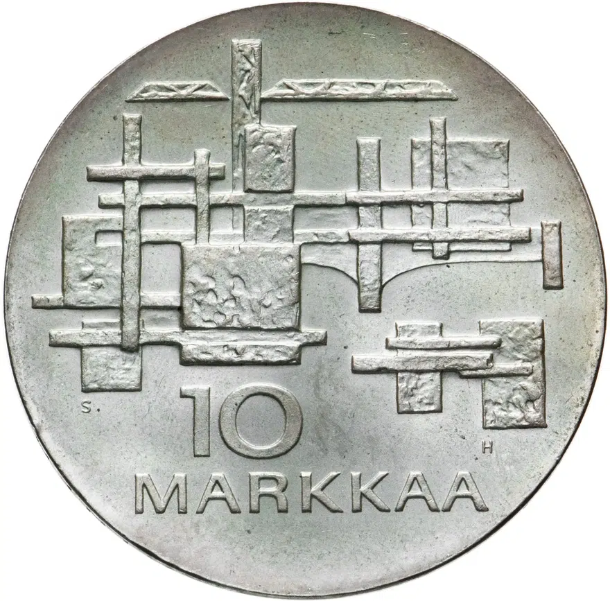 Финляндия 10 марок 1967 "50-летие независимости", реверс