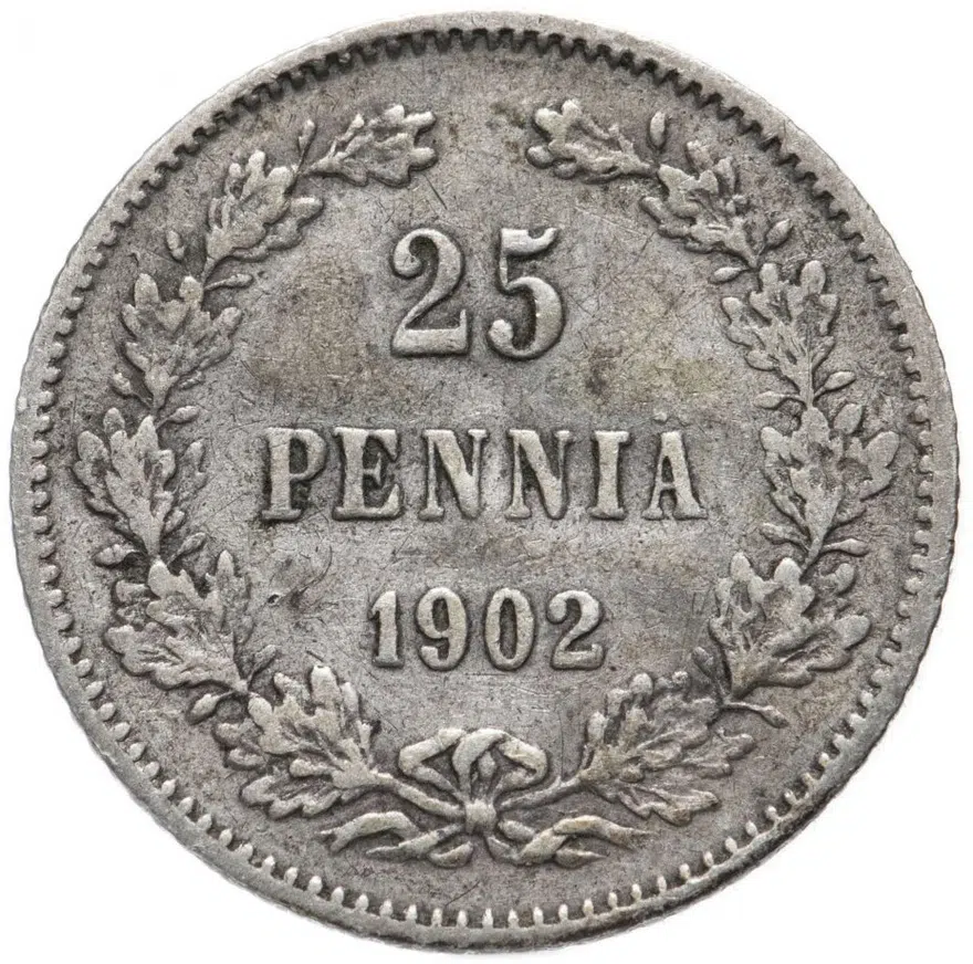 25 пенни (pennia) 1902, монета для Финляндии, аверс