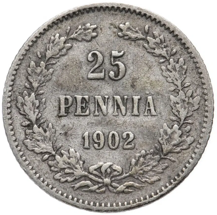 25 пенни (pennia) 1902, монета для Финляндии, реверс