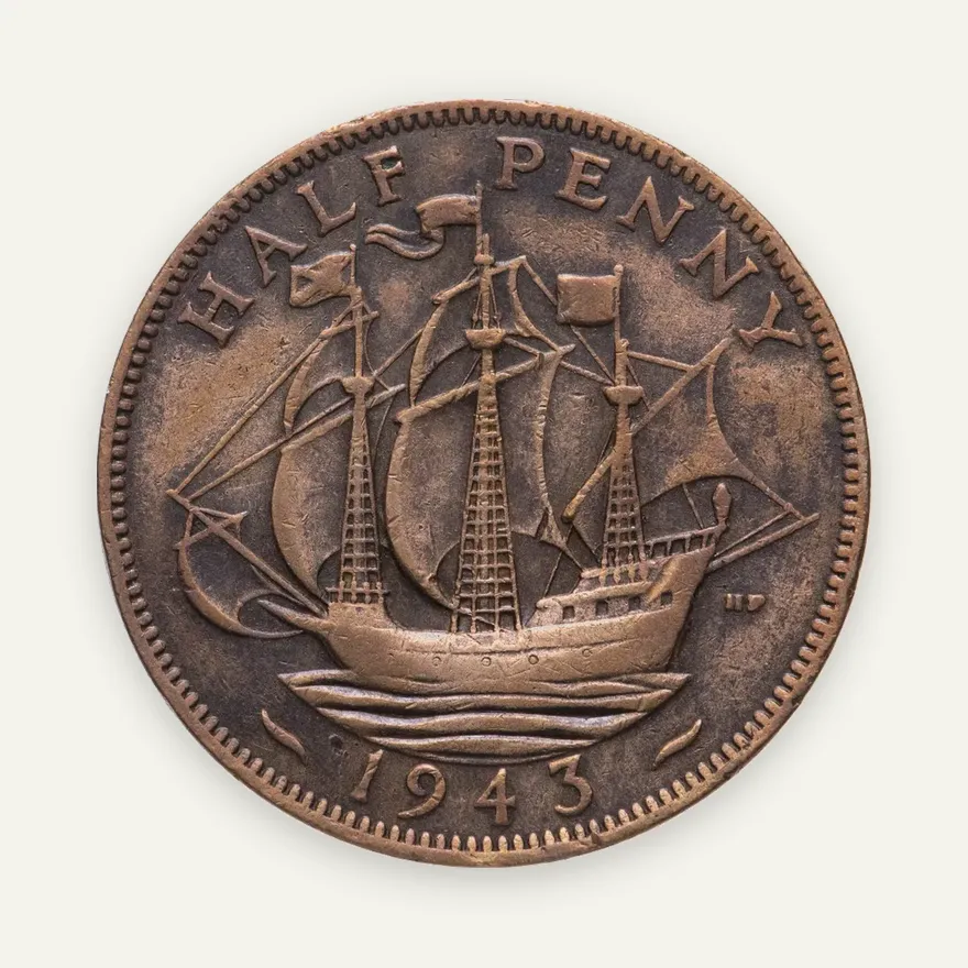 Великобритания 1/2 пенни (penny) 1943, реверс