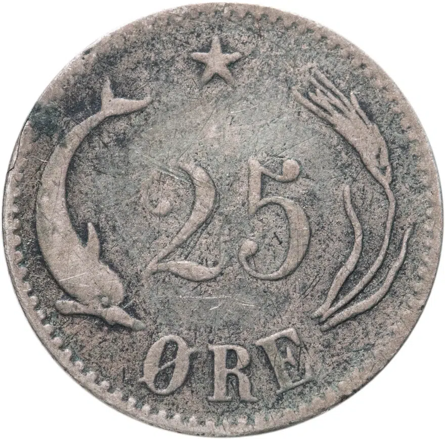 Дания 25 эре (ore) 1894, реверс