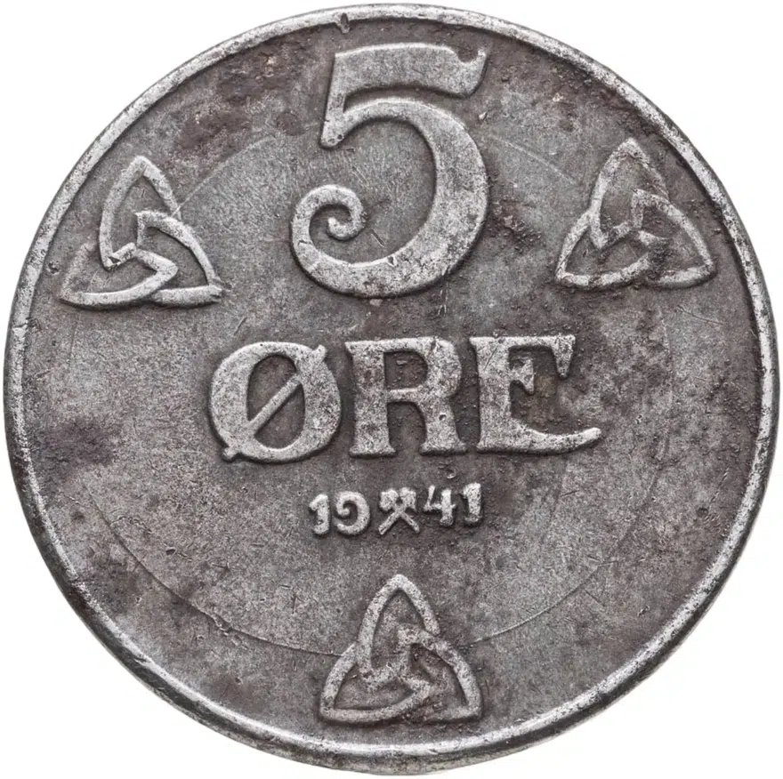 Норвегия 5 эре (ore) 1941  Железо /серый цвет/