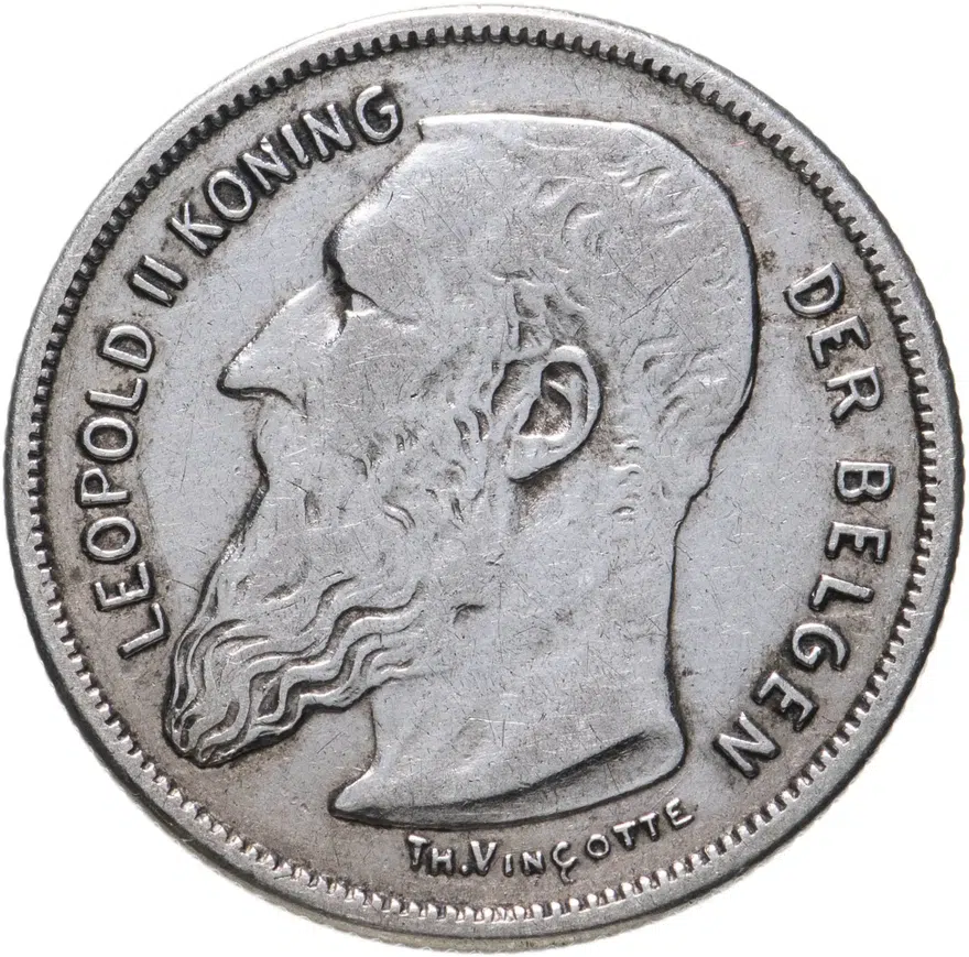 Бельгия 2 франка (francs) 1909   надпись на голландском - "DER BELGEN"