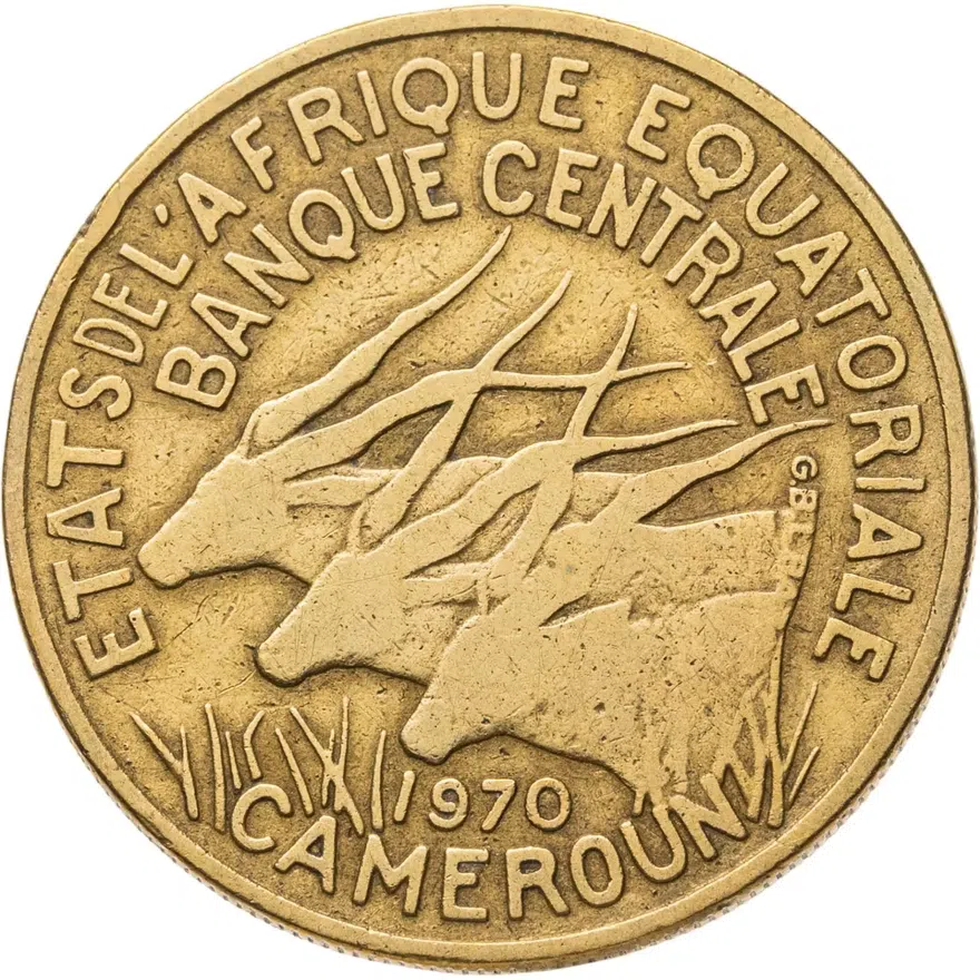 Экваториальная Африка и Камерун 25 франков (francs) 1970, реверс