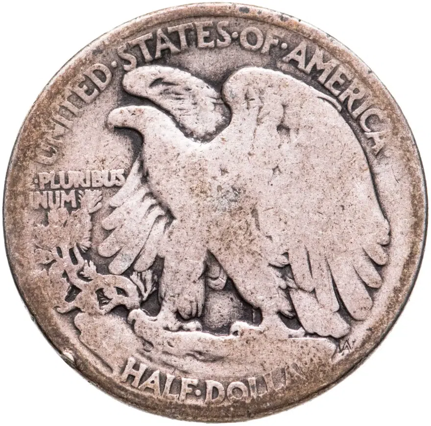 США 50 центов (1/2 доллара, half dollar) 1917  Walking Liberty Half Dollar Без отметки монетного двора, реверс