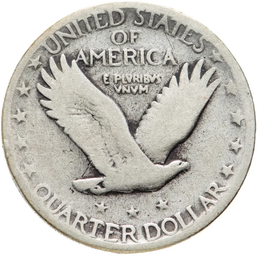 США 25 центов (квотер, 1/4 доллара, quarter dollar) 1929  Standing Liberty Quarter Без отметки монетного двора, аверс