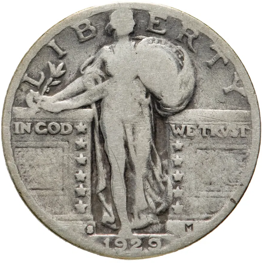 США 25 центов (квотер, 1/4 доллара, quarter dollar) 1929  Standing Liberty Quarter Без отметки монетного двора, реверс
