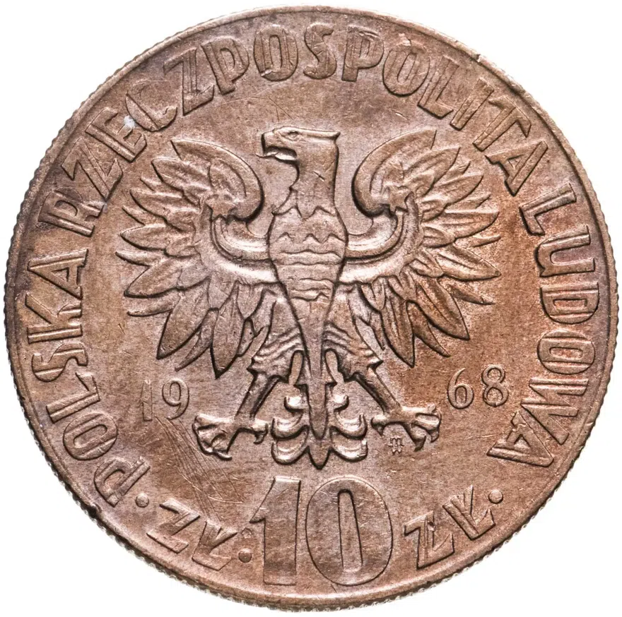 Польша 10 злотых (zlotych) 1968   регулярный чекан, реверс
