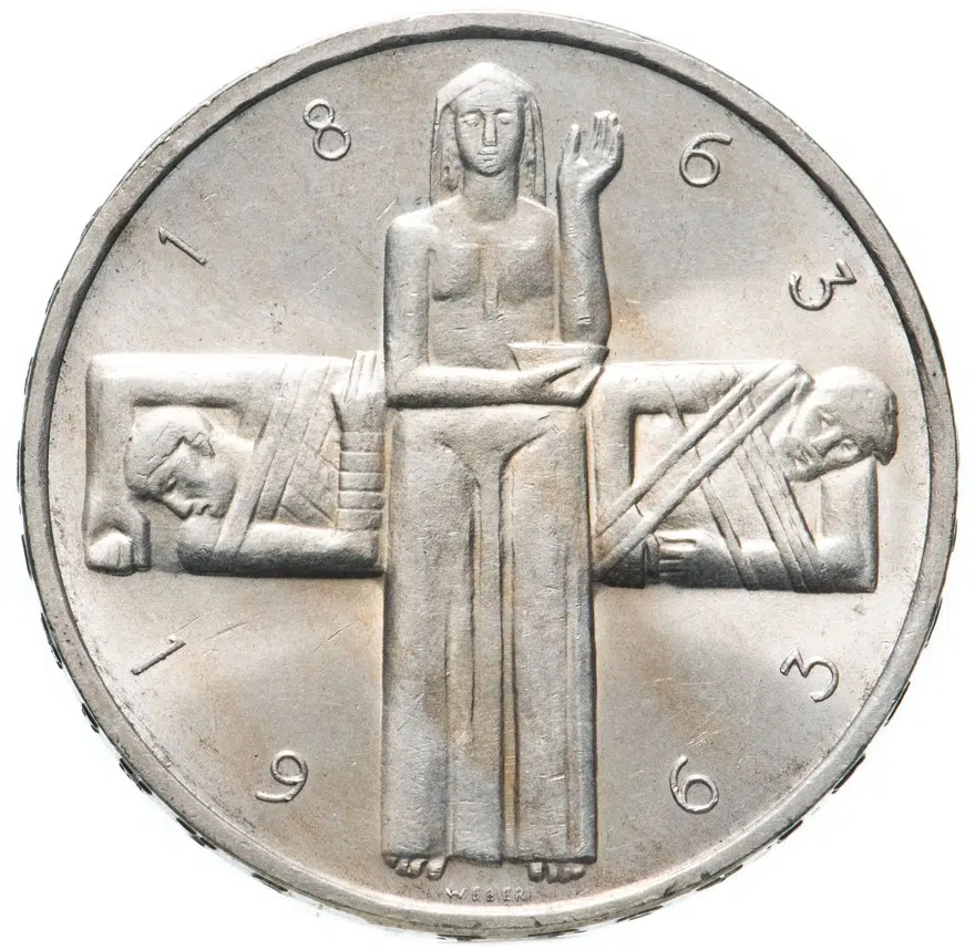 Швейцария 5 франков 1963 "100-летие Международного движения Красного Креста"
