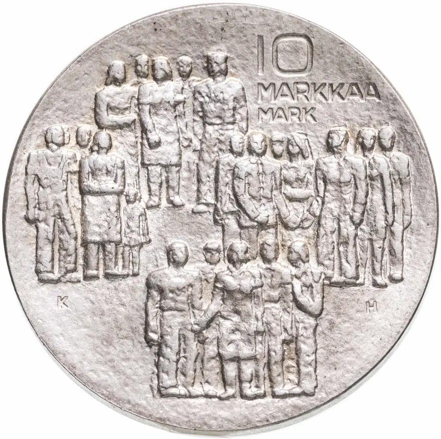 Финляндия 10 марок (markkaa) 1977 KH 60 лет независимости, реверс