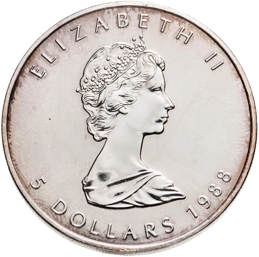 Канада 5 долларов (dollars) 1988  Кленовый лист, реверс