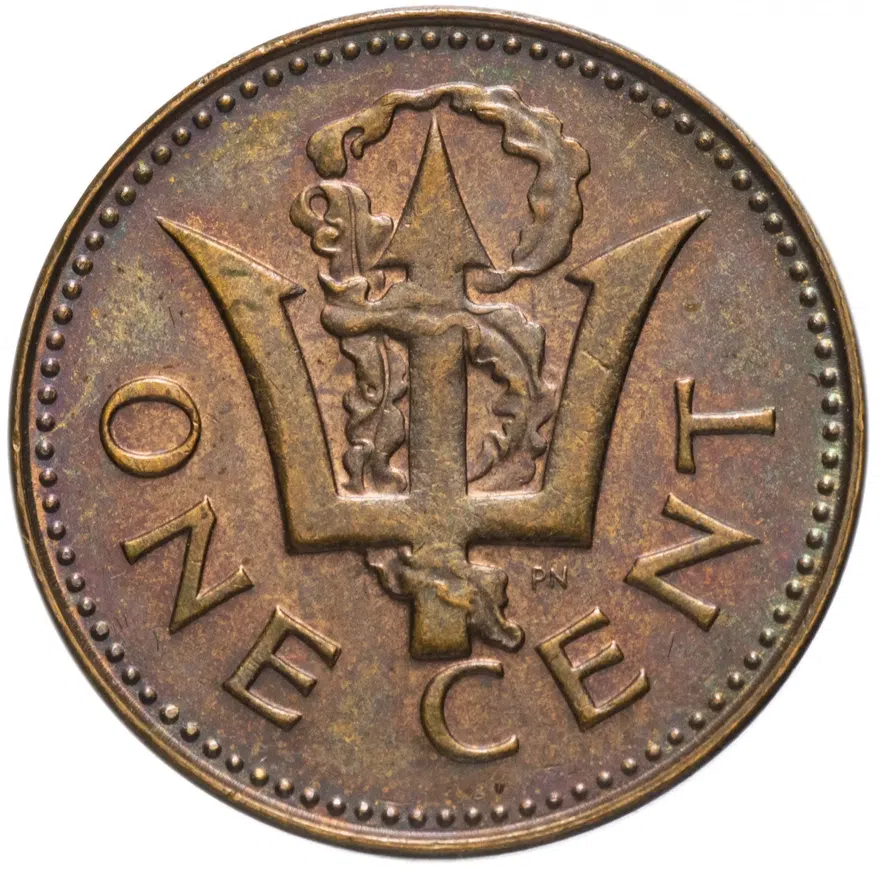 Барбадос 1 цент (cent) 1976 "10 лет Независимости", аверс