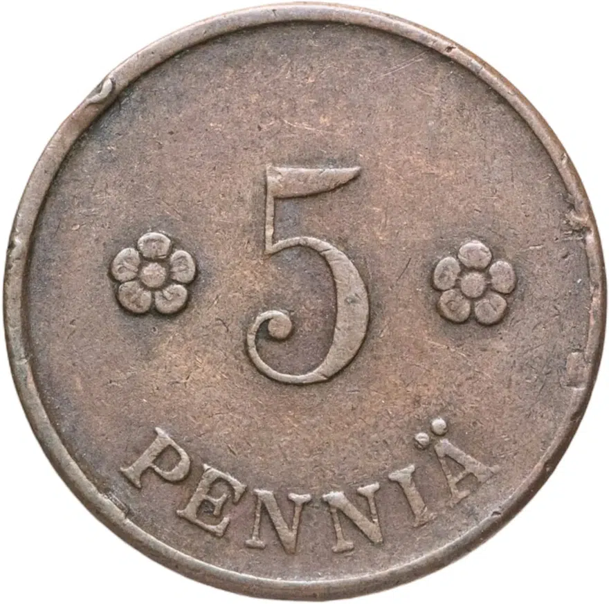 Финляндия  5 пенни (pennia) 1922