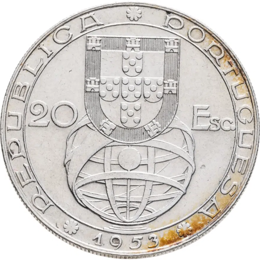 Португалия 20 эскудо (escudos) 1953  25 лет финансовой реформе, реверс