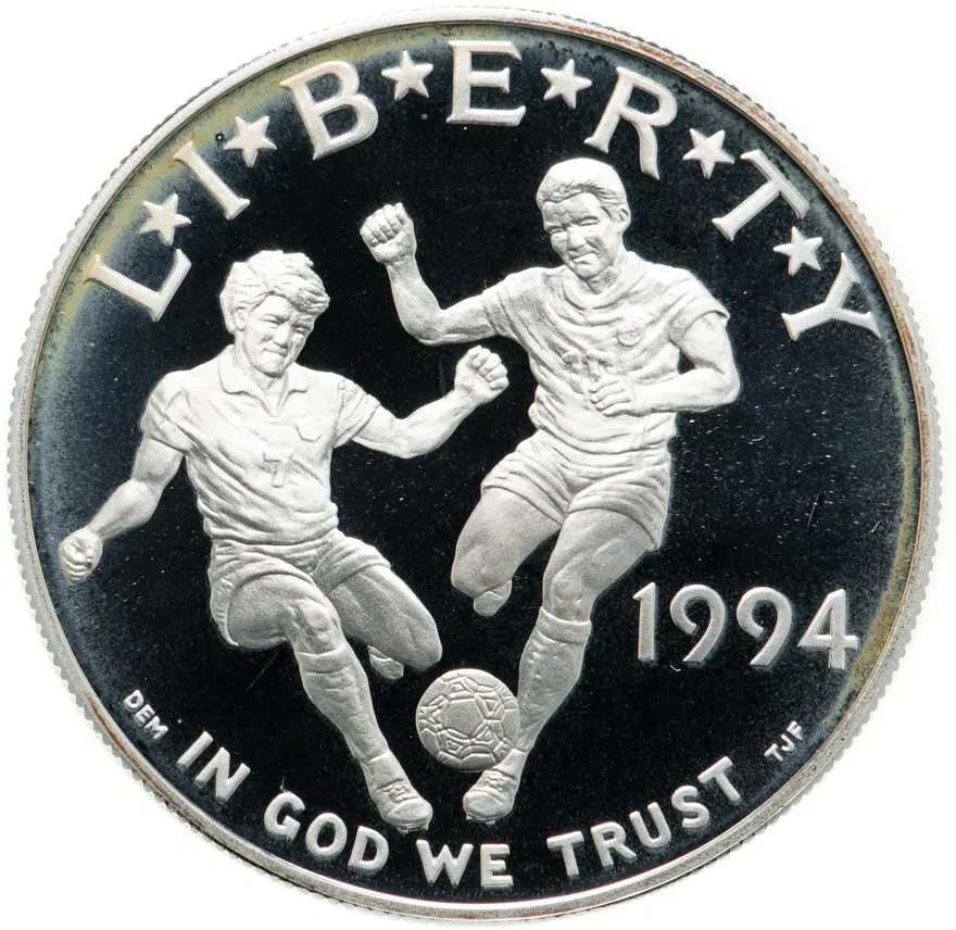 США 1 доллар (dollar) 1994 S Чемпионат мира по футболу 1994 знак монетного двора: "S" - Сан-Франциско