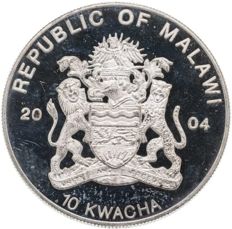 Малави 10 квач (kwacha) 2004  Вымирающие виды - Леопард, реверс