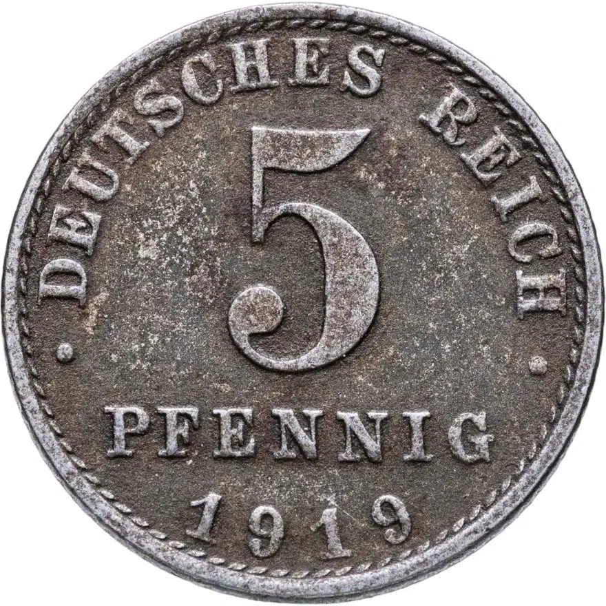 Германия 5 пфеннигов (pfennig) 1919 A  знак монетного двора: "A" - Берлин