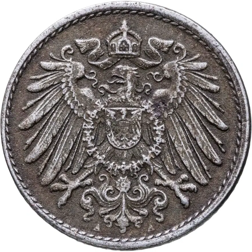 Германия 5 пфеннигов (pfennig) 1919 A  знак монетного двора: "A" - Берлин, реверс