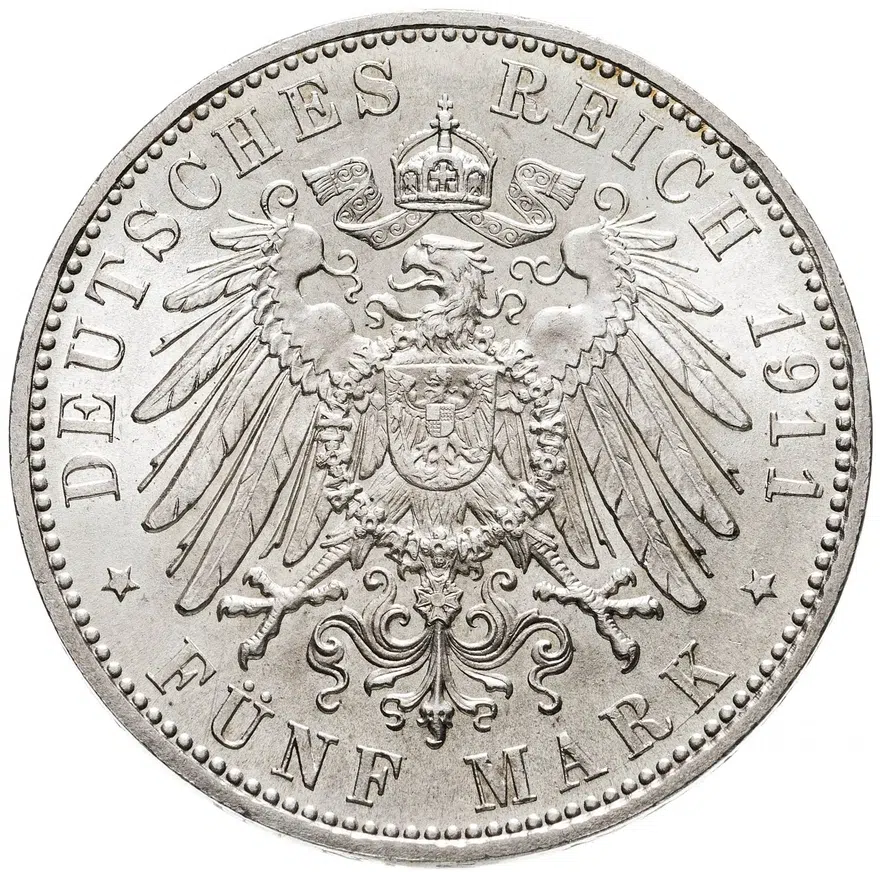 Германия (Империя) 5 марок (mark) 1911  90 лет со дня рождения Луитпольда Баварского, реверс