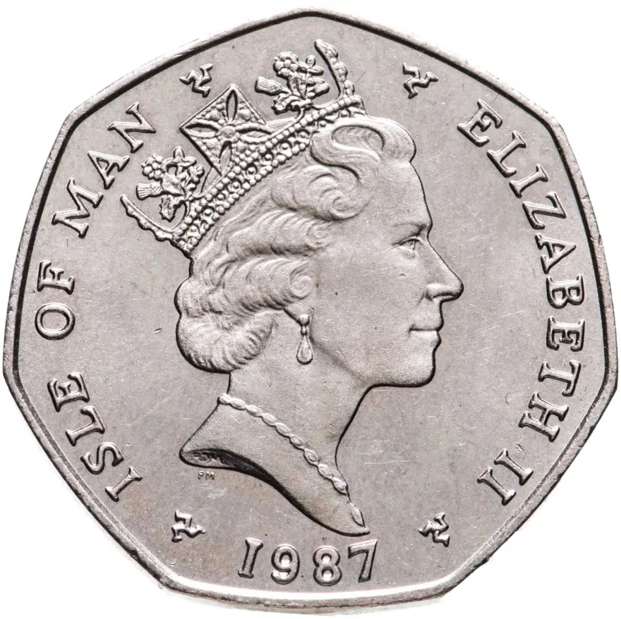 Остров Мэн. 50 пенсов (pence) 1987. "Рождество", отметка штемпеля "AA", реверс